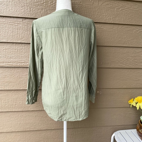 Chicos Size 0( XS)Womens Top Green Silk/Cotton Blend Studded Pockets Long Sleeve - Picture 5 of 14